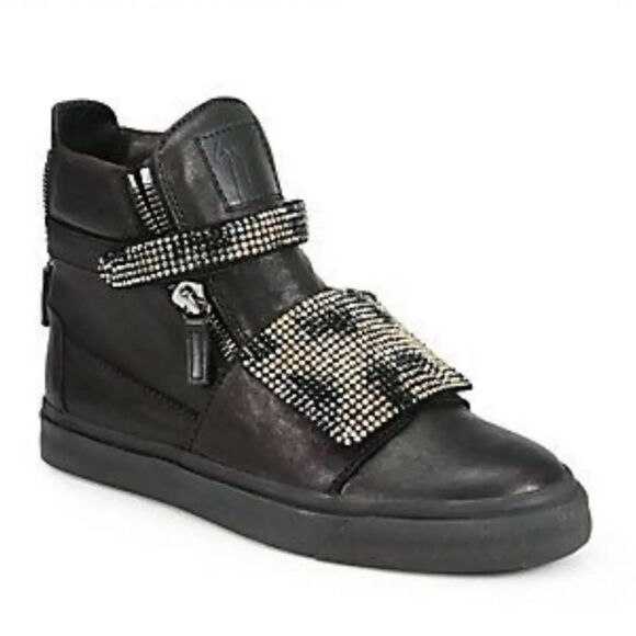 Giuseppe Zanotti Limited Edition High top crystal studded black leather Sneakers - Picture 1 of 17